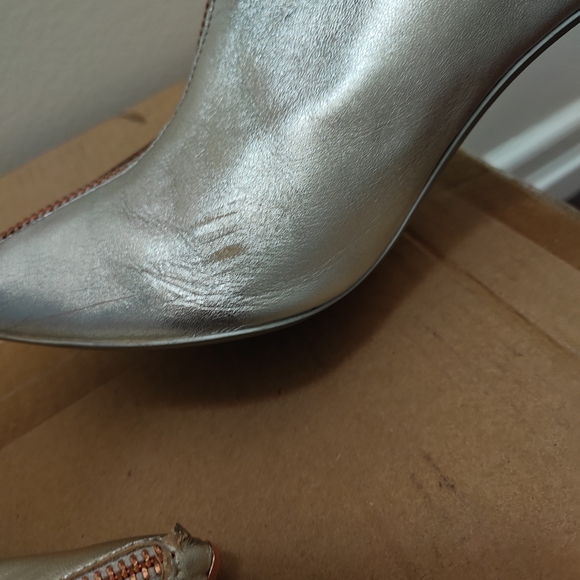Ted Baker Silver Heeled Boots with Rose Gold Zipper - Picture 7 of 10